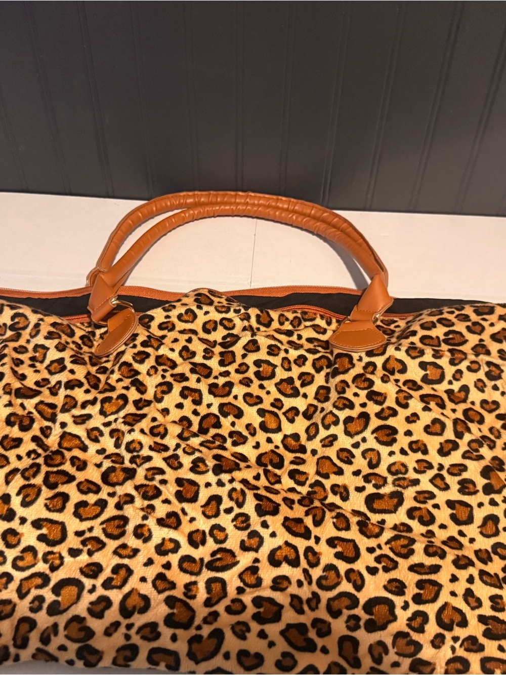 Leopard Print Tote Bag with Tan  Handles
